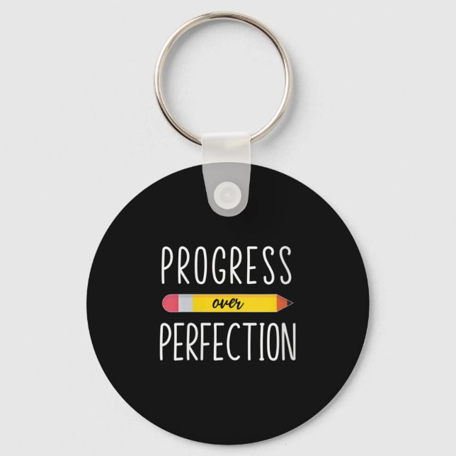 Womens Progress Over Perfection Motivational Back  Keychain (Front)