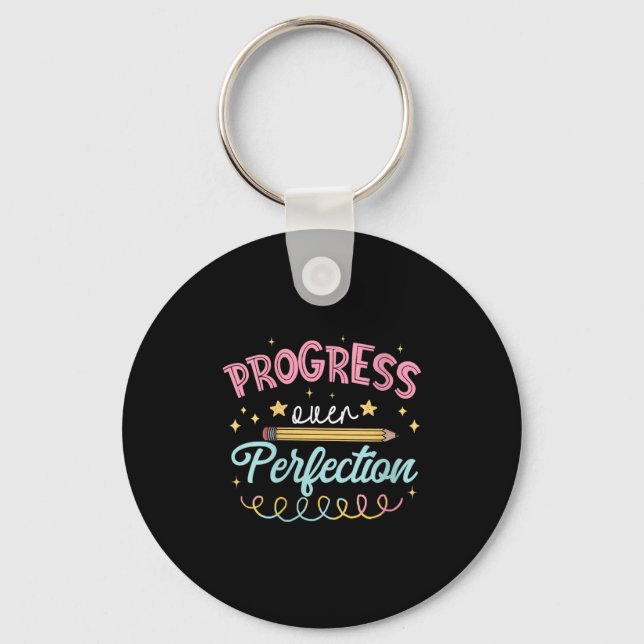 Womens Progress Over Perfection Motivational Teach Keychain (Front)