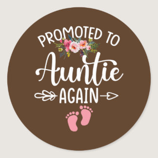 Womens Promoted to Auntie Again Flower New Auntie Classic Round Sticker