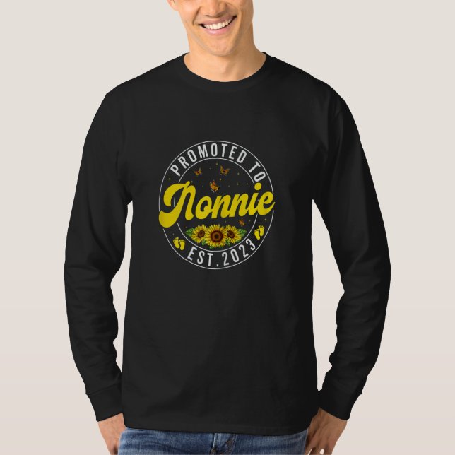 Womens Promoted To Nonnie 2023 Sunflower Pregnancy T-Shirt (Front)