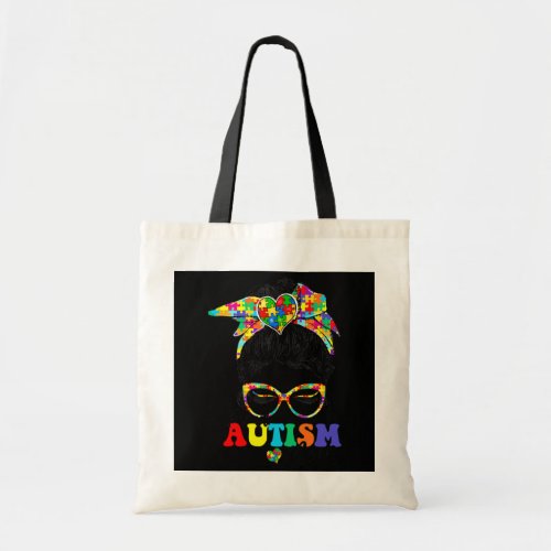 Womens Proud Autism Mom Messy Bun Girl Puzzle Tote Bag