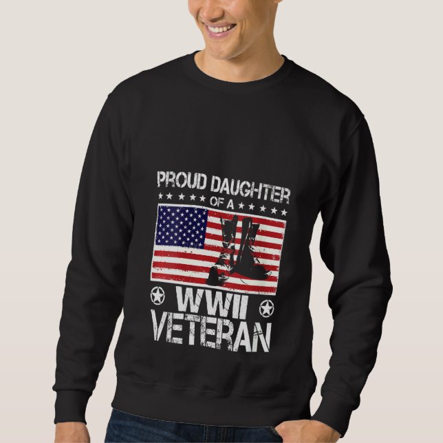 Womens Proud Daughter Of Wwii Veteran Us Flag Boot Sweatshirt (Front)