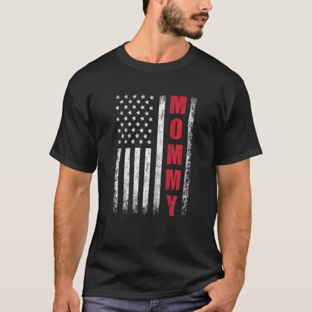 Womens Proud Mommy US American Flag Funny Mothers  T-Shirt (Front)