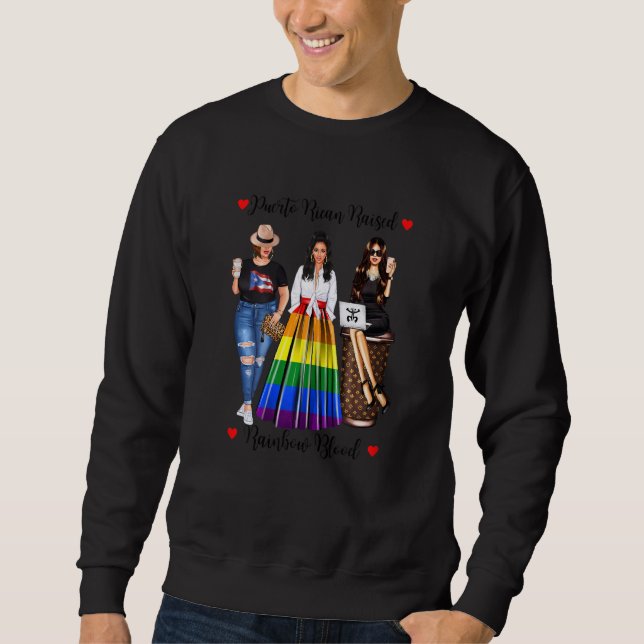 Womens Proud Puerto Rican Lgbtq Roots Lesbo Gay Fl Sweatshirt (Front)