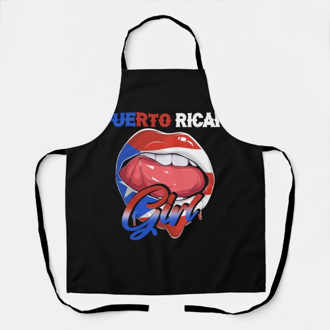 Womens Puerto Rican Girl Puerto Rican Flag Lips Pu Apron (Front)