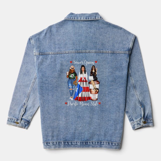 Womens Puerto Rican Style Soccor Queen Womens Puer Denim Jacket (Back)