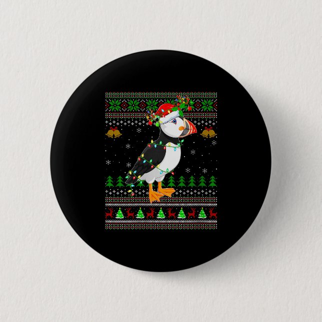 Womens Puffin Bird Ugly Christmas Sweaters Holiday Button (Front)