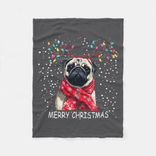 Womens Pug Dog Xmas Santa Hat F Christma Long Slee Fleece Blanket