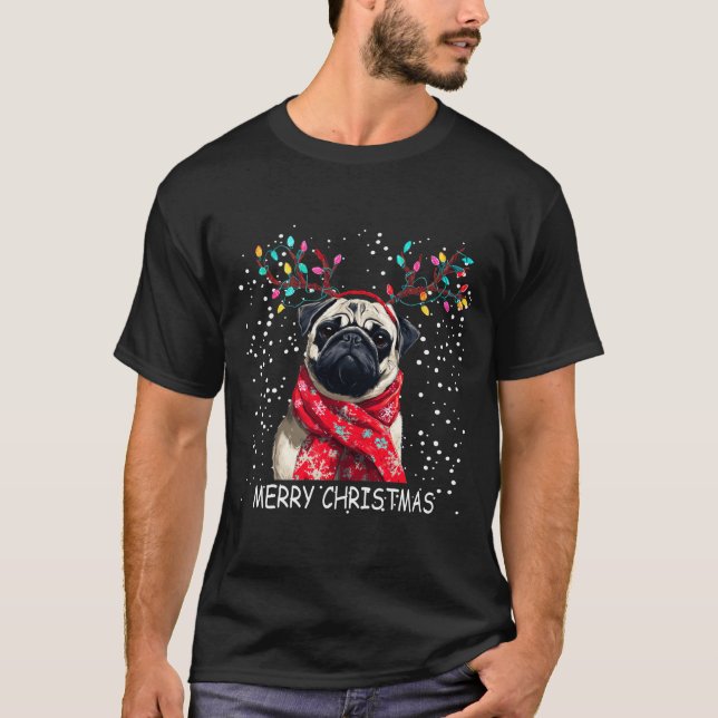 Womens Pug Dog Xmas Santa Hat F Christma Long Slee T-Shirt (Front)