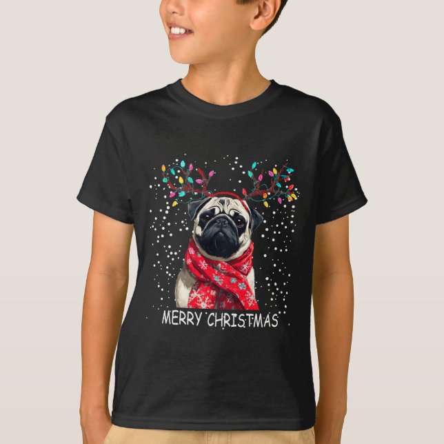 Womens Pug Dog Xmas Santa Hat F Christma Long Slee T-Shirt (Front)