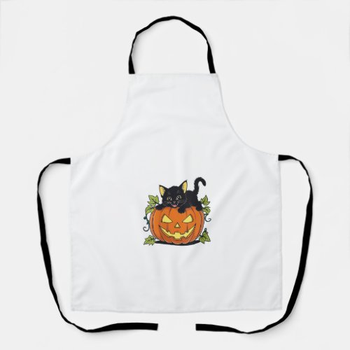 Womens Pumpkin and Black Cat Vintage Desing for Ha Apron