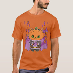 Womens Pumpkin Cat And Horror Magic Fire Feline Fo T-Shirt