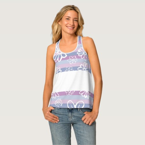 Womens Purple And White Floral Tank Top