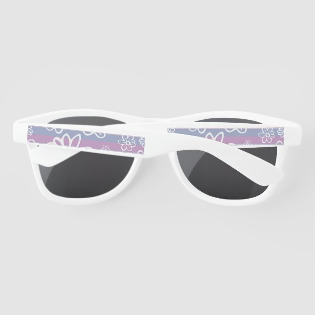 Women's Purple And White Floral, White Sunglasses (Back)
