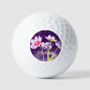 Womens Purple Floral Personalized Name Golf Balls