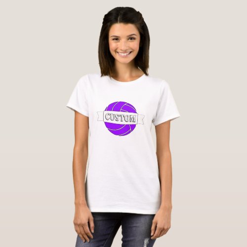 Womens Purple Volleyball Custom Team Name  Text T_Shirt