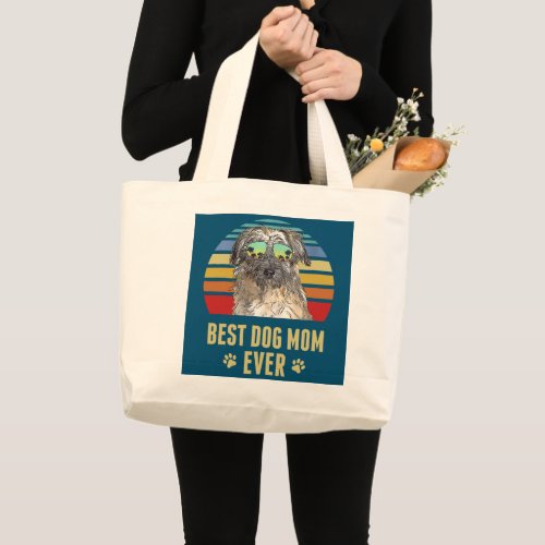 Womens Pyrenean Shepherd Best Dog Mom Ever Retro Large Tote Bag
