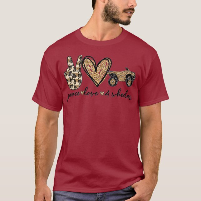 Womens Quad ATV Peace Love 4Wheeler Bikes Racing T-Shirt (Front)