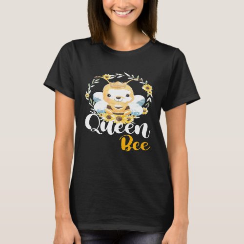 Womens Queen Bee Crown Cute Honey Bee Hive Beekeep T_Shirt