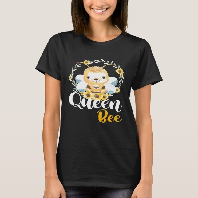 Womens Queen Bee Crown Cute Honey Bee Hive Beekeep T-Shirt (Front)