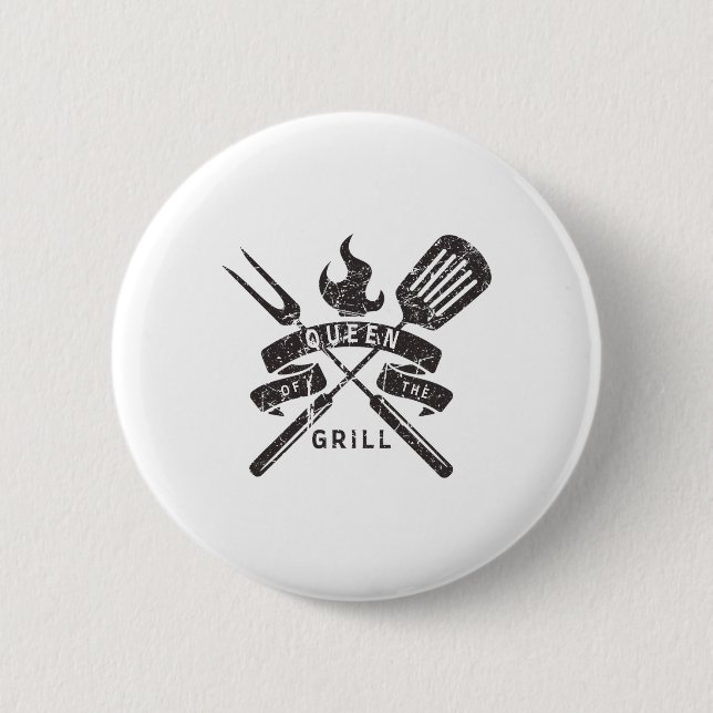 Womens Queen Of The Grill - Grilling Master Quote  Button (Front)
