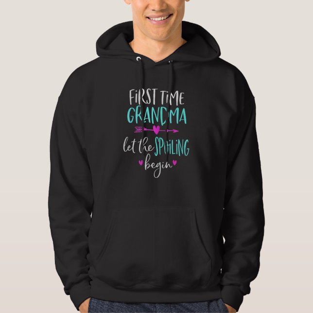 Womens  Quotes 1st Time Grandma Happy Family Vinta Hoodie (Front)