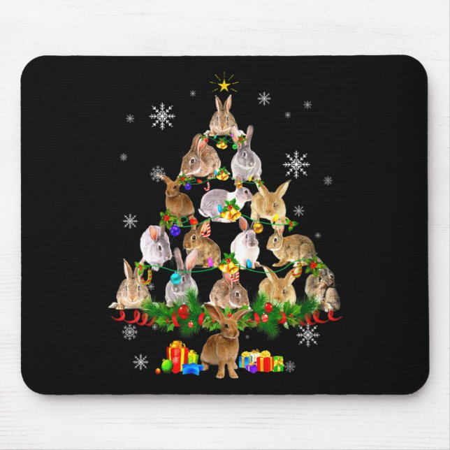Womens Rabbit Christmas Tree Snow Funny Rabbit Xma Mouse Pad (Front)