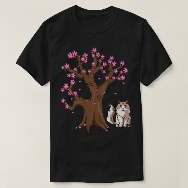 Womens Ragdoll Cat Mom Japanese Cherry Blossom  T-Shirt (Design Front)