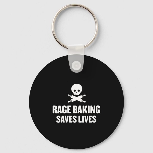 Womens Rage Baking Saves Live Skull Funny Baker Co Keychain (Front)