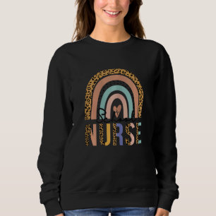 Womens Rainbow Leopard Print School Nurse Public H Sweatshirt
