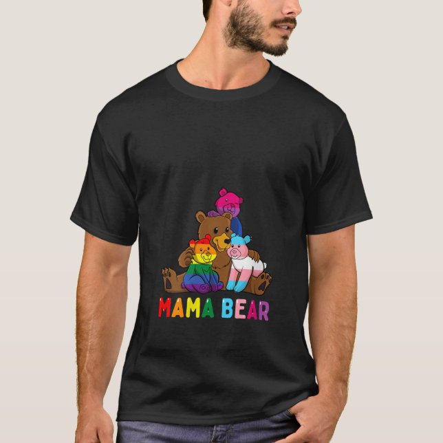 Womens Rainbow Mama Bear Hug Love Support Parent L T-Shirt (Front)