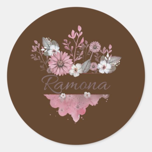 Womens Ramona Flower Monogram  Classic Round Sticker