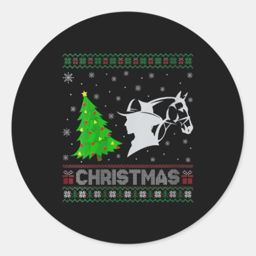 Womens Rancher Xmas Tree Lighting Ugly Christmas S Classic Round Sticker