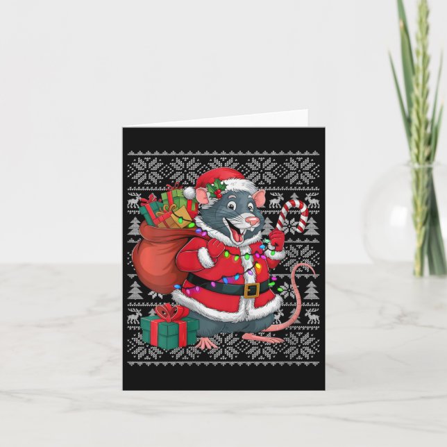 Womens Rat Xmas Sweater Style Ugly Santa Rat Chris Card (Front)