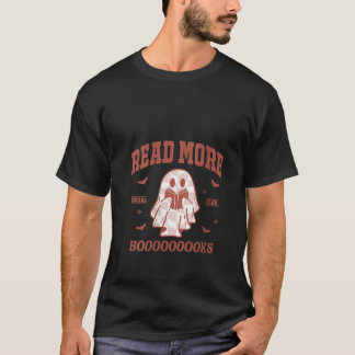 Womens Read More Books Teacher Cute Reading Ghost T-Shirt