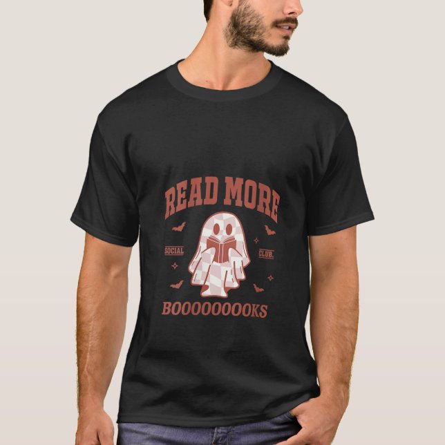 Womens Read More Books Teacher Cute Reading Ghost  T-Shirt (Front)