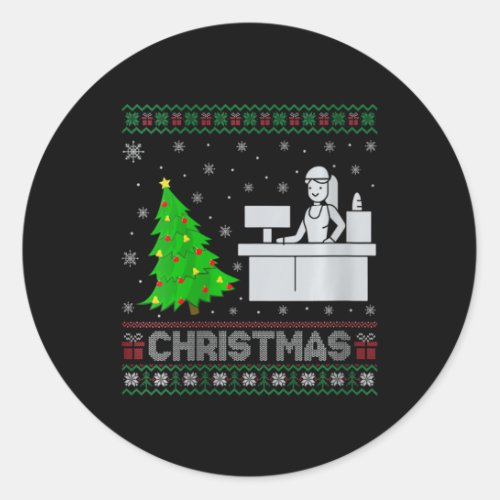 Womens Receptionist Xmas Tree Lighting Ugly Christ Classic Round Sticker