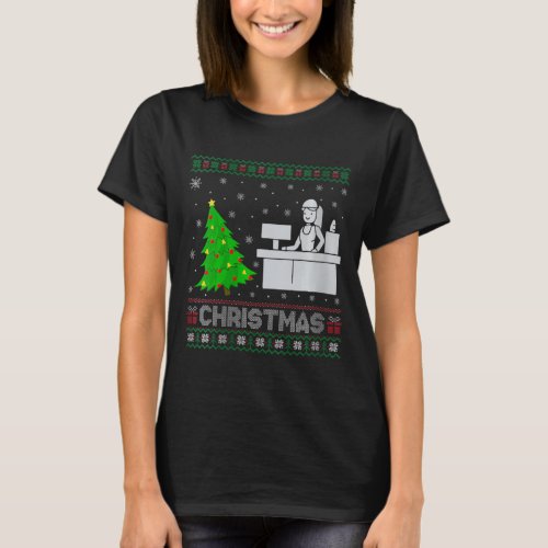 Womens Receptionist Xmas Tree Lighting Ugly Christ T_Shirt