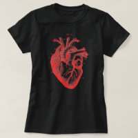Women's Red Anatomical Heart Diagram Black T-shirt
