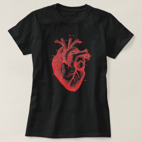 Womens Red Anatomical Heart Diagram Black T_shirt