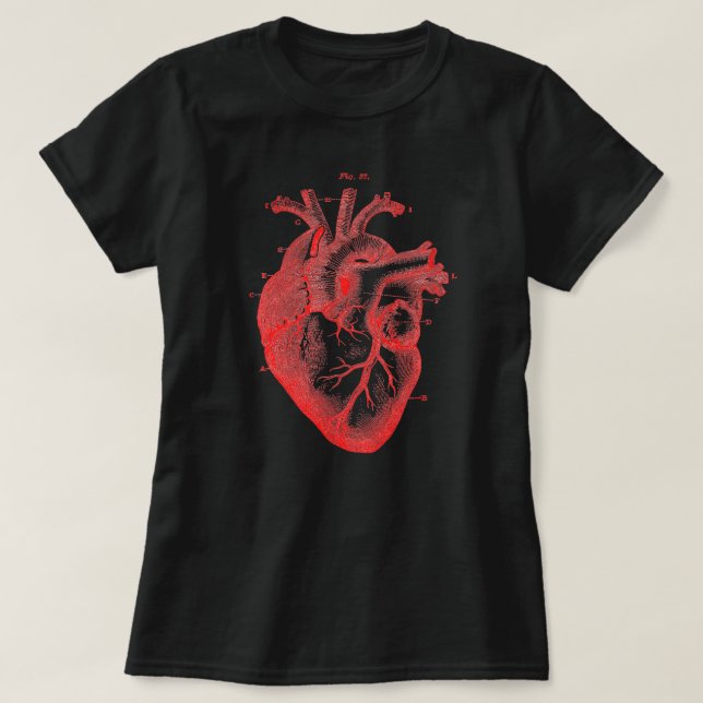 Women's Red Anatomical Heart Diagram Black T-shirt (Design Front)