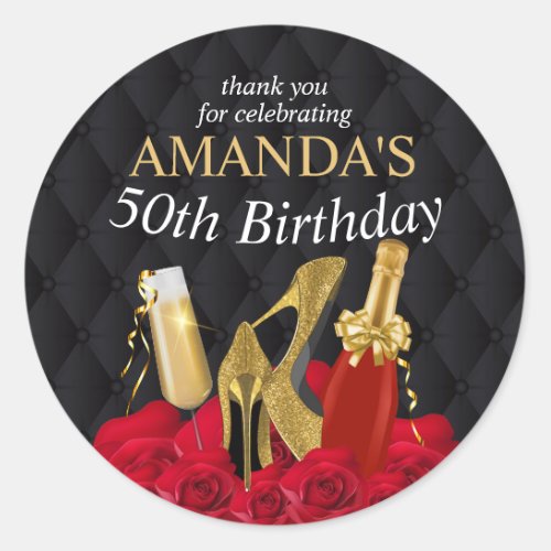 Womens Red and Gold Birthday Classic Round Sticker