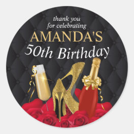 Womens Red and Gold Birthday Classic Round Sticker
