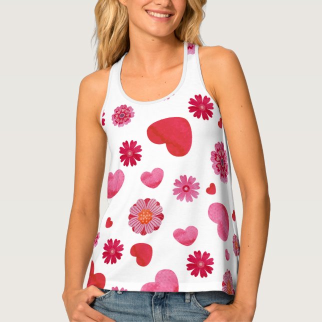 Women's Red and pink Hearts Graphic Racerback  Tank Top (Front)