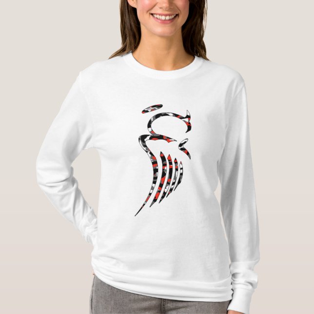Women's Red Camo Angel Hoodie T-Shirt (Front)