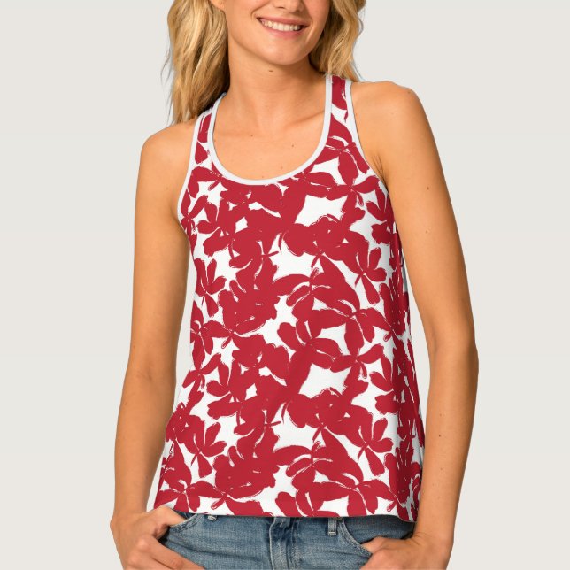 Womens Red Floral Tank Top (Front)