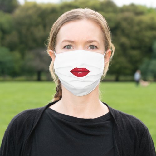 Womens Red Glossy Lips Adult Cloth Face Mask