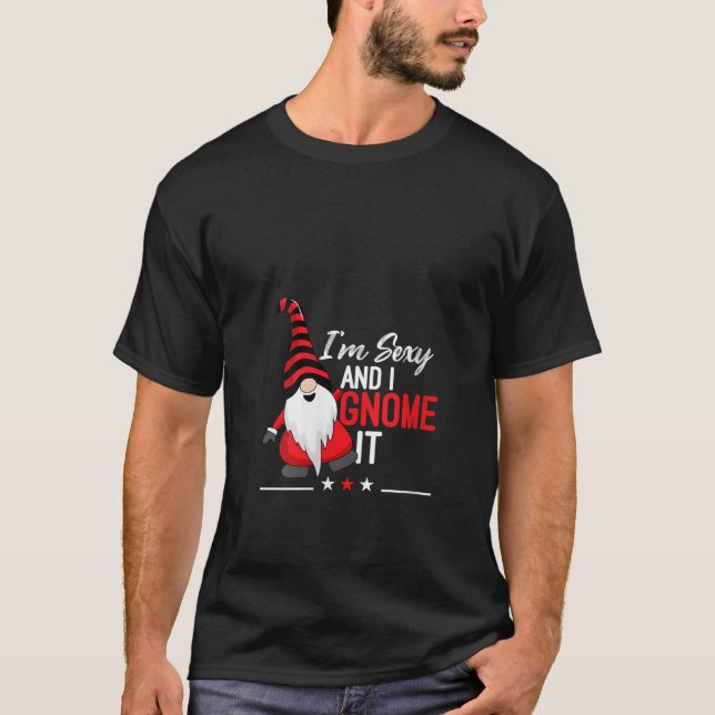 Womens Red Gnome I m Sexy And I Gnome It V Neck  T-Shirt (Front)