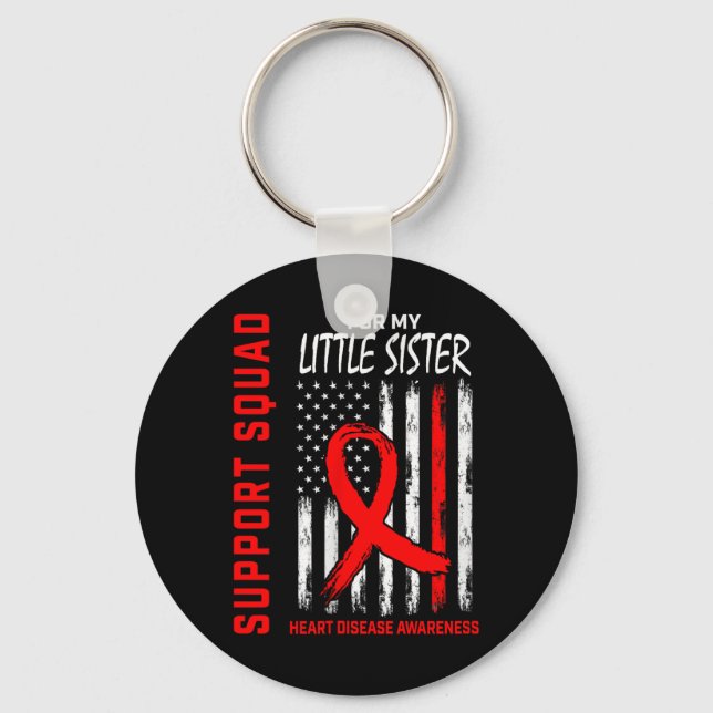 Womens Red Little Sister Heart Disease Awareness F Keychain (Front)