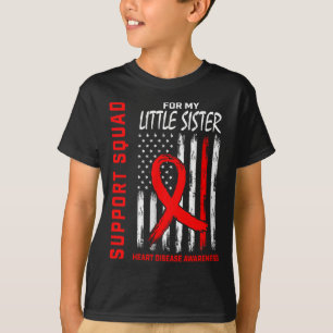 Womens Red Little Sister Heart Disease Awareness F T-Shirt